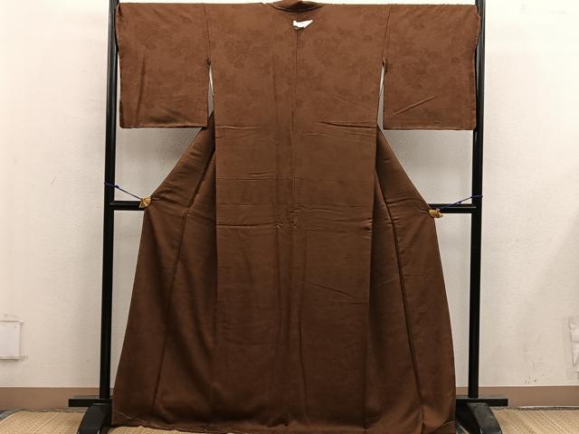 平和屋着物●上質な色無地　菊地紋　唐茶色　正絹　逸品　未使用　BAAX5450mz