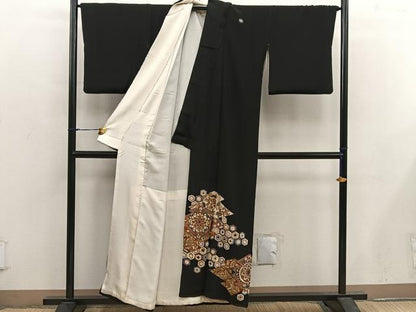 平和屋着物■豪華黒留袖　刺繍　亀甲更紗花文　金糸　正絹　逸品　BAAX5456mz
