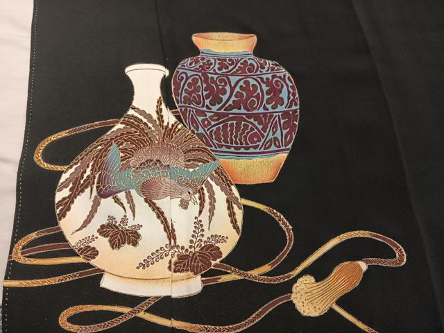平和屋着物■豪華黒留袖 鳳凰陶器文 金彩 正絹 逸品 BAAX5458mz