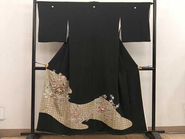 平和屋着物■豪華黒留袖 花鳥文 金糸 正絹 逸品 BAAX5460mz