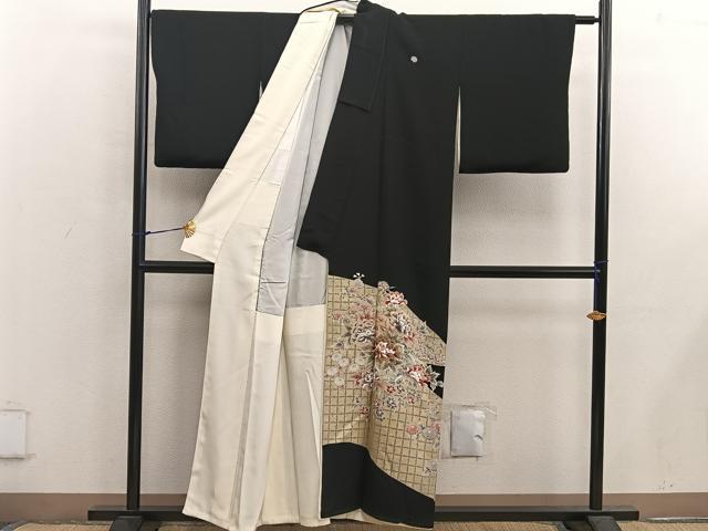 平和屋着物■豪華黒留袖 花鳥文 金糸 正絹 逸品 BAAX5460mz
