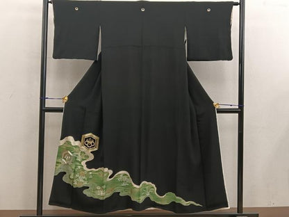 平和屋着物■豪華黒留袖 駒刺繍 亀甲菊花文 金彩 正絹 逸品 BAAX5462mz