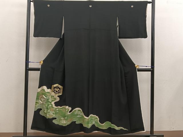 平和屋着物■豪華黒留袖 駒刺繍 亀甲菊花文 金彩 正絹 逸品 BAAX5462mz