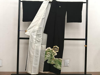 平和屋着物■豪華黒留袖 駒刺繍 亀甲菊花文 金彩 正絹 逸品 BAAX5462mz