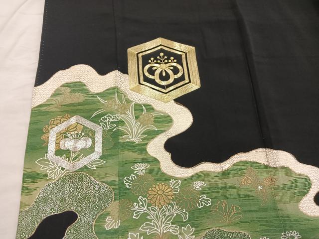 平和屋着物■豪華黒留袖 駒刺繍 亀甲菊花文 金彩 正絹 逸品 BAAX5462mz