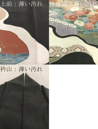 平和屋着物■豪華黒留袖 刺繍 風景花文 金彩 正絹 逸品 BAAX5463mz