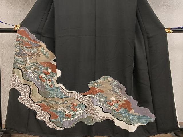 平和屋着物■豪華黒留袖 刺繍 風景花文 金彩 正絹 逸品 BAAX5463mz
