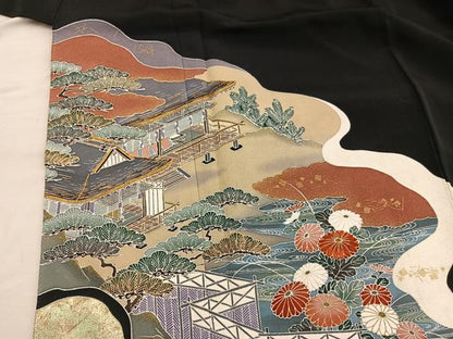 平和屋着物■豪華黒留袖 刺繍 風景花文 金彩 正絹 逸品 BAAX5463mz