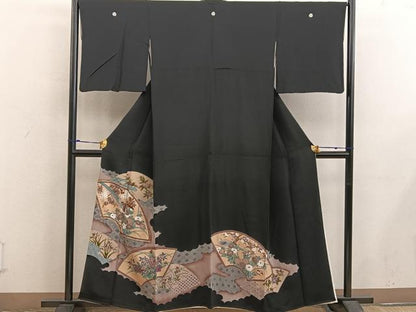 平和屋着物■豪華黒留袖 駒刺繍 地紙重ね七宝花鳥文 正絹 逸品 BAAX5465mz