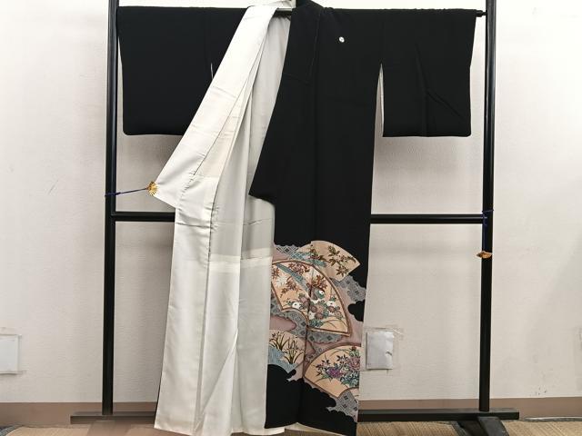 平和屋着物■豪華黒留袖 駒刺繍 地紙重ね七宝花鳥文 正絹 逸品 BAAX5465mz
