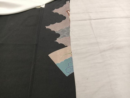 平和屋着物■豪華黒留袖 駒刺繍 地紙重ね七宝花鳥文 正絹 逸品 BAAX5465mz
