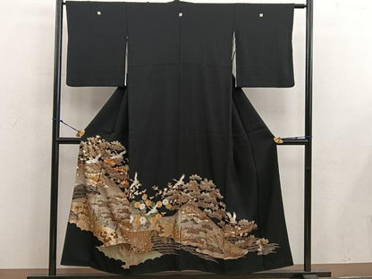 平和屋着物■豪華黒留袖 駒刺繍 飛鶴風景文 金彩 正絹 逸品 BAAX5467mz