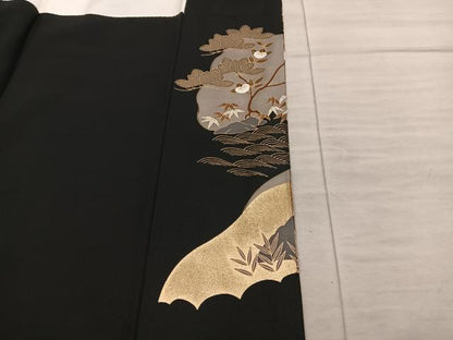 平和屋着物■豪華黒留袖 駒刺繍 飛鶴風景文 金彩 正絹 逸品 BAAX5467mz