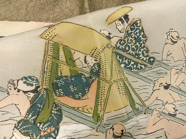 平和屋着物■男性 長襦袢 袷 東海道五十三次 ウール BAAX5469mz