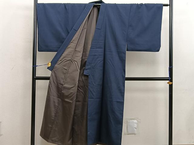 平和屋着物○男性 紬 紺色 キングサイズ 正絹 逸品 未使用 DABA4095az