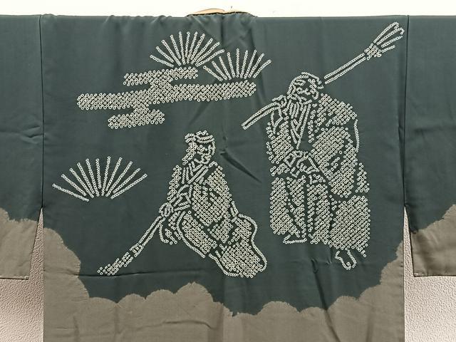 平和屋着物■男性　長襦袢　袷　絞り　人物文　正絹　逸品　BAAX5479mz