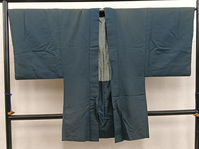 平和屋着物＃男性　羽織　黒緑色　正絹　逸品　BAAX5490mz