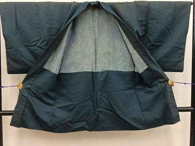 平和屋着物＃男性　羽織　黒緑色　正絹　逸品　BAAX5490mz