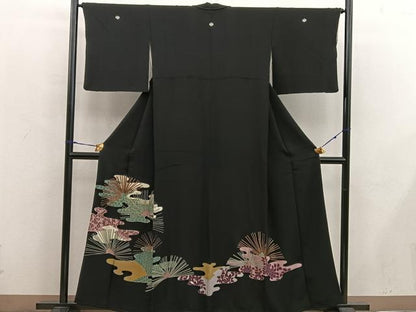 平和屋着物■豪華黒留袖 七宝花文 金彩 正絹 逸品 BAAX5492mz
