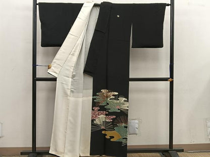 平和屋着物■豪華黒留袖 七宝花文 金彩 正絹 逸品 BAAX5492mz