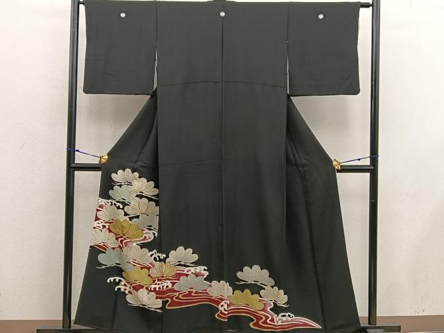 平和屋着物■豪華黒留袖 駒刺繍 立波草葉文 暈し染め 金彩 正絹 逸品 BAAX5494mz