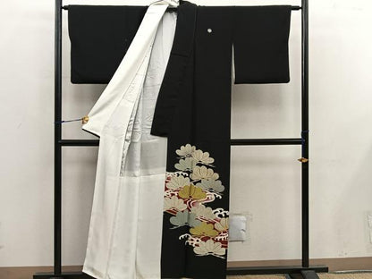 平和屋着物■豪華黒留袖 駒刺繍 立波草葉文 暈し染め 金彩 正絹 逸品 BAAX5494mz