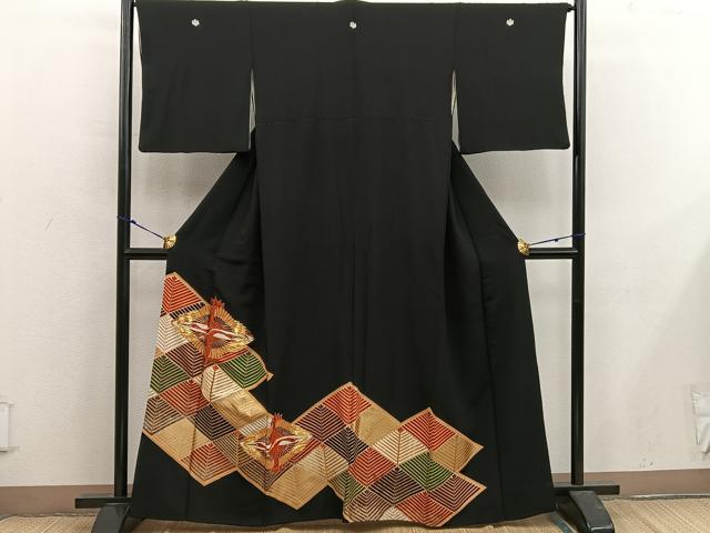平和屋着物■豪華黒留袖 駒刺繍 双鶴 金彩 正絹 逸品 BAAX5495mz