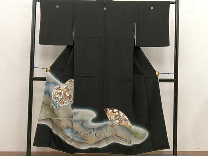平和屋着物■豪華黒留袖 駒刺繍 鏡裏鳳凰花文 暈し染め 金彩 正絹 逸品 BAAX5496mz