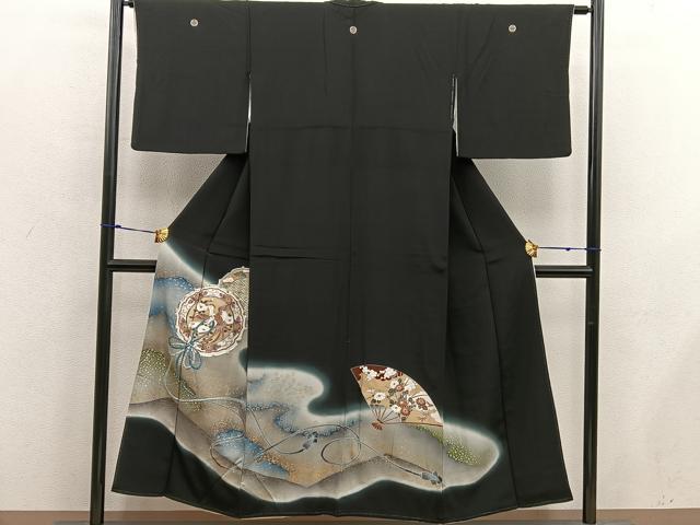 平和屋着物■豪華黒留袖 駒刺繍 鏡裏鳳凰花文 暈し染め 金彩 正絹 逸品 BAAX5496mz