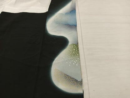 平和屋着物■豪華黒留袖 駒刺繍 鏡裏鳳凰花文 暈し染め 金彩 正絹 逸品 BAAX5496mz