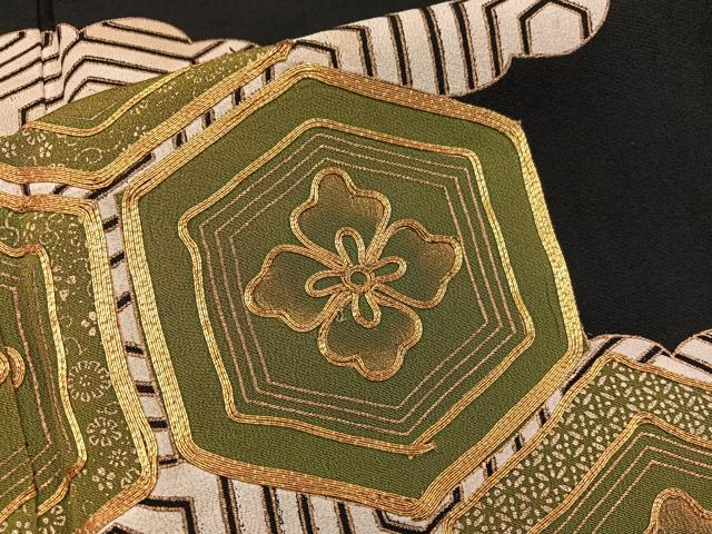 平和屋着物■豪華黒留袖 駒刺繍 亀甲花文 金彩 正絹 逸品 BAAX5497mz