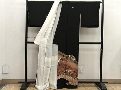 平和屋着物■豪華黒留袖 駒刺繍 扇面菊花文 金銀彩 やまと誂製 正絹 逸品 BAAX5498mz