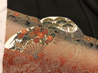 平和屋着物■豪華黒留袖 駒刺繍 扇面菊花文 金銀彩 やまと誂製 正絹 逸品 BAAX5498mz