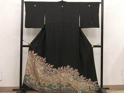 平和屋着物■豪華黒留袖　友禅　梅花文　正絹　逸品　BAAX5501mz