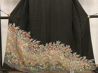 平和屋着物■豪華黒留袖　友禅　梅花文　正絹　逸品　BAAX5501mz