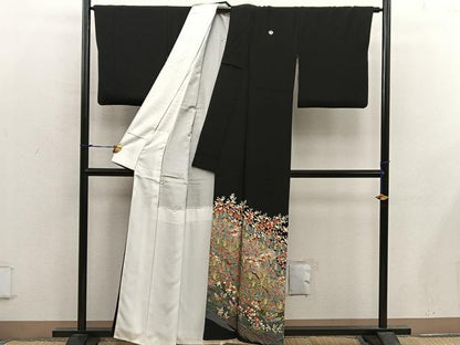 平和屋着物■豪華黒留袖　友禅　梅花文　正絹　逸品　BAAX5501mz