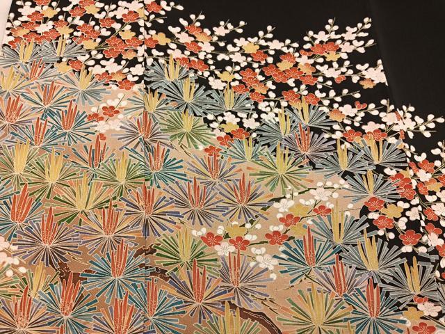 平和屋着物■豪華黒留袖　友禅　梅花文　正絹　逸品　BAAX5501mz