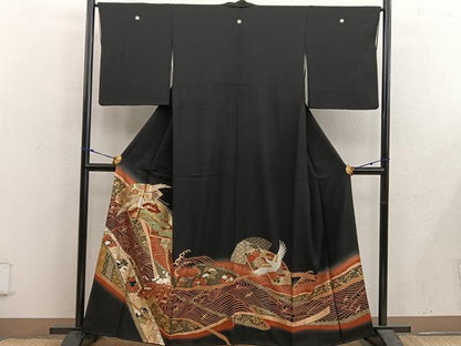 平和屋着物■豪華黒留袖 駒刺繍 地紙重ね飛鶴花文 暈し染め 金彩 正絹 逸品 BAAX5503mz
