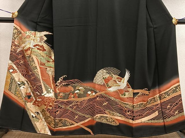 平和屋着物■豪華黒留袖 駒刺繍 地紙重ね飛鶴花文 暈し染め 金彩 正絹 逸品 BAAX5503mz
