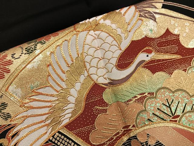 平和屋着物■豪華黒留袖 駒刺繍 地紙重ね飛鶴花文 暈し染め 金彩 正絹 逸品 BAAX5503mz