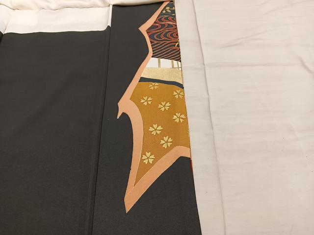 平和屋着物■豪華黒留袖 駒刺繍 地紙重ね飛鶴花文 暈し染め 金彩 正絹 逸品 BAAX5503mz