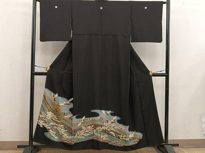 平和屋着物■豪華黒留袖 飛鶴風景花文 暈し染め 金彩 正絹 逸品 BAAX5504mz