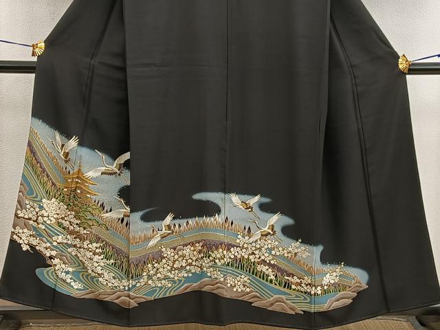 平和屋着物■豪華黒留袖 飛鶴風景花文 暈し染め 金彩 正絹 逸品 BAAX5504mz