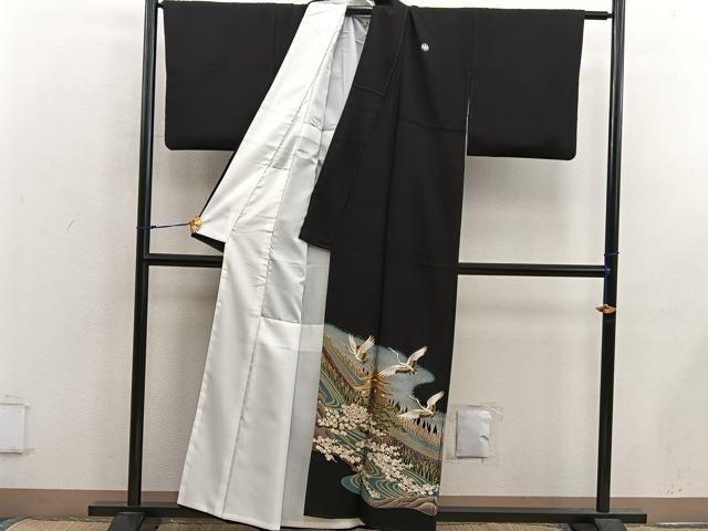 平和屋着物■豪華黒留袖 飛鶴風景花文 暈し染め 金彩 正絹 逸品 BAAX5504mz