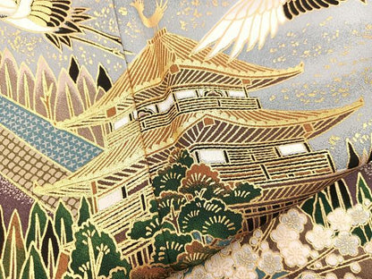 平和屋着物■豪華黒留袖 飛鶴風景花文 暈し染め 金彩 正絹 逸品 BAAX5504mz