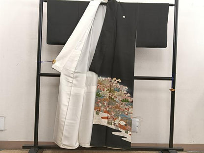 平和屋着物■豪華黒留袖 友禅 作家物 刺繍 群鶴花文 暈し染め 金彩 正絹 逸品 BAAX5507mz