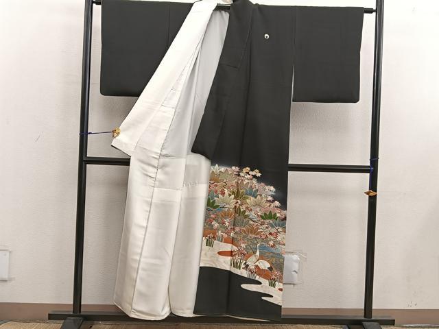 平和屋着物■豪華黒留袖 友禅 作家物 刺繍 群鶴花文 暈し染め 金彩 正絹 逸品 BAAX5507mz