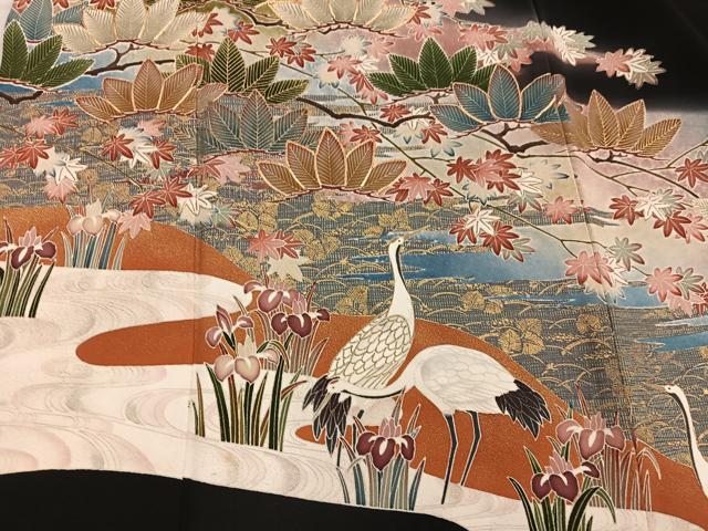 平和屋着物■豪華黒留袖 友禅 作家物 刺繍 群鶴花文 暈し染め 金彩 正絹 逸品 BAAX5507mz