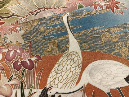 平和屋着物■豪華黒留袖 友禅 作家物 刺繍 群鶴花文 暈し染め 金彩 正絹 逸品 BAAX5507mz