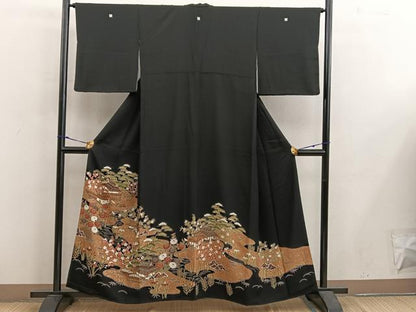 平和屋着物■豪華黒留袖 駒刺繍 松竹梅 金彩 正絹 逸品 BAAX5508mz